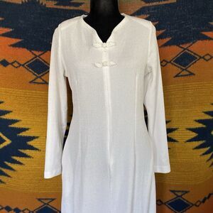 Vintage Covenant Apparel Long Sleeve White Maxi Dress. Pockets. Toggles. Small.